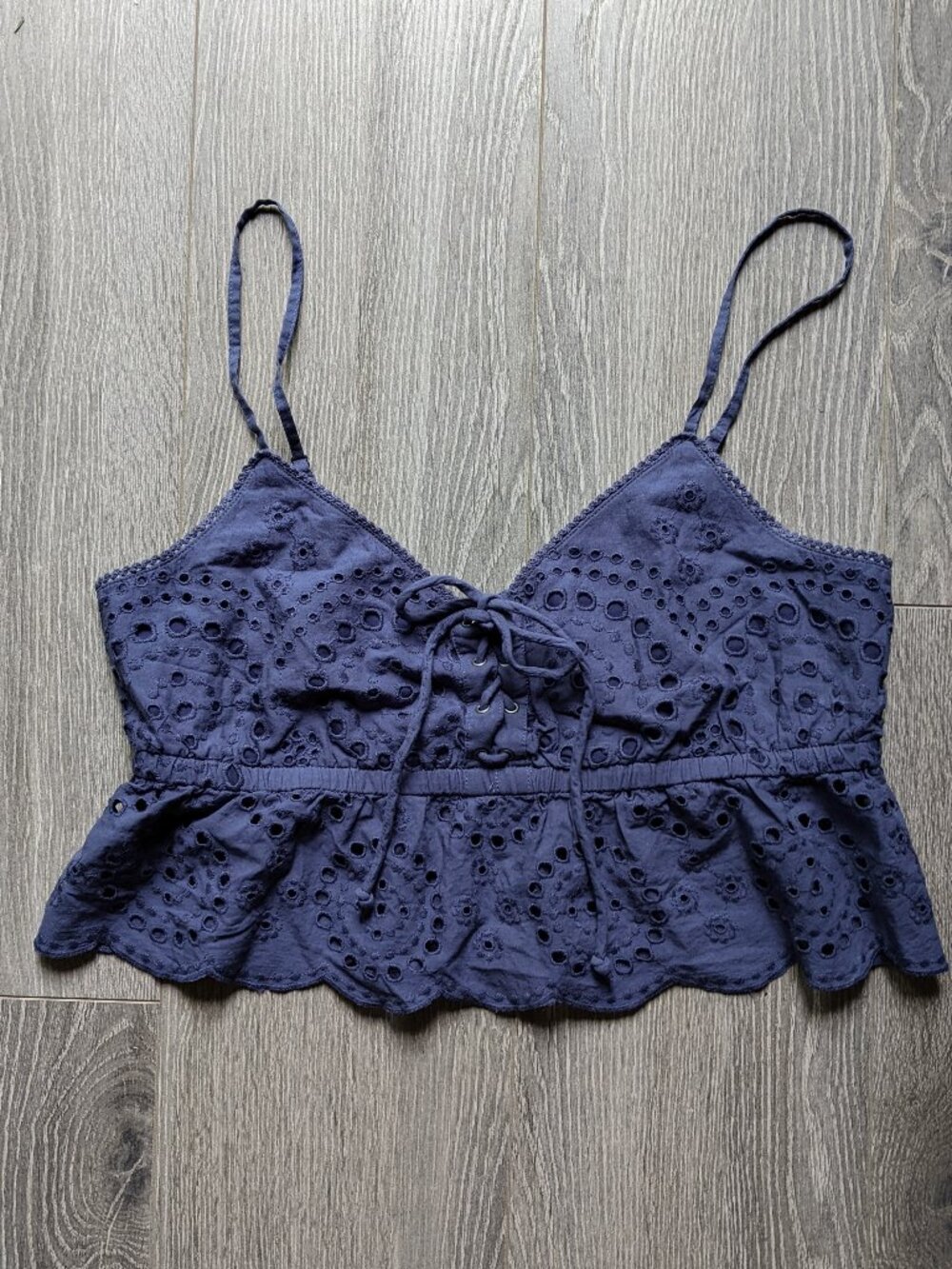 Aerie Eyelet Cotton Crop Tank Top Blue Size M Cami Bralette Boho